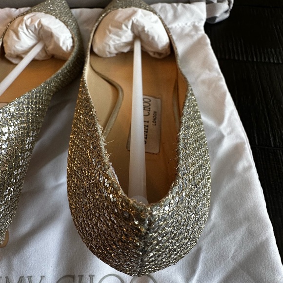 Jimmy Choo Romy 40mm Glitter Fabric in Champagne size 39.5 - Picture 9 of 11